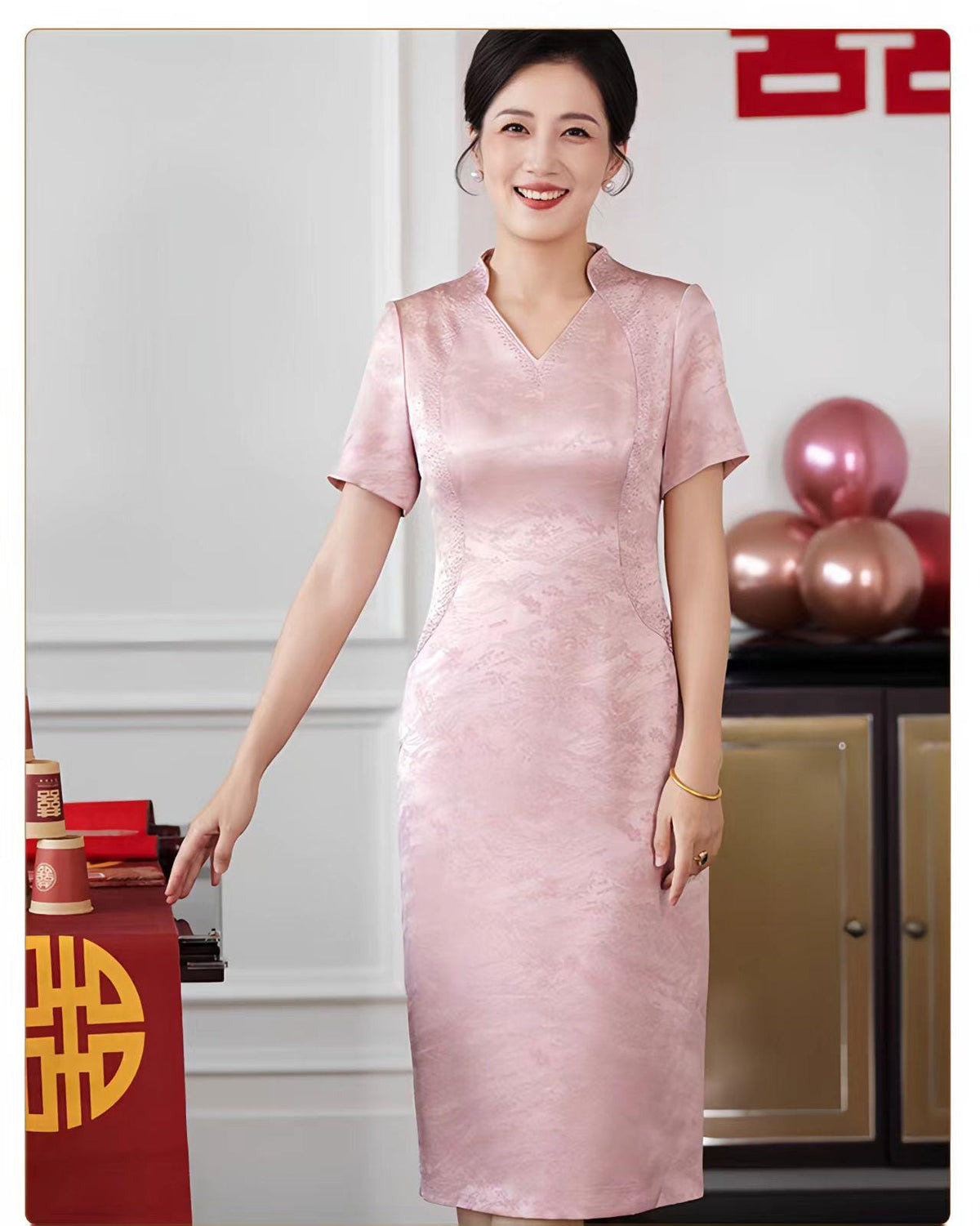 Women's Jacquard Qipao Cheongsam Dress – Short Sleeve – additional product view
