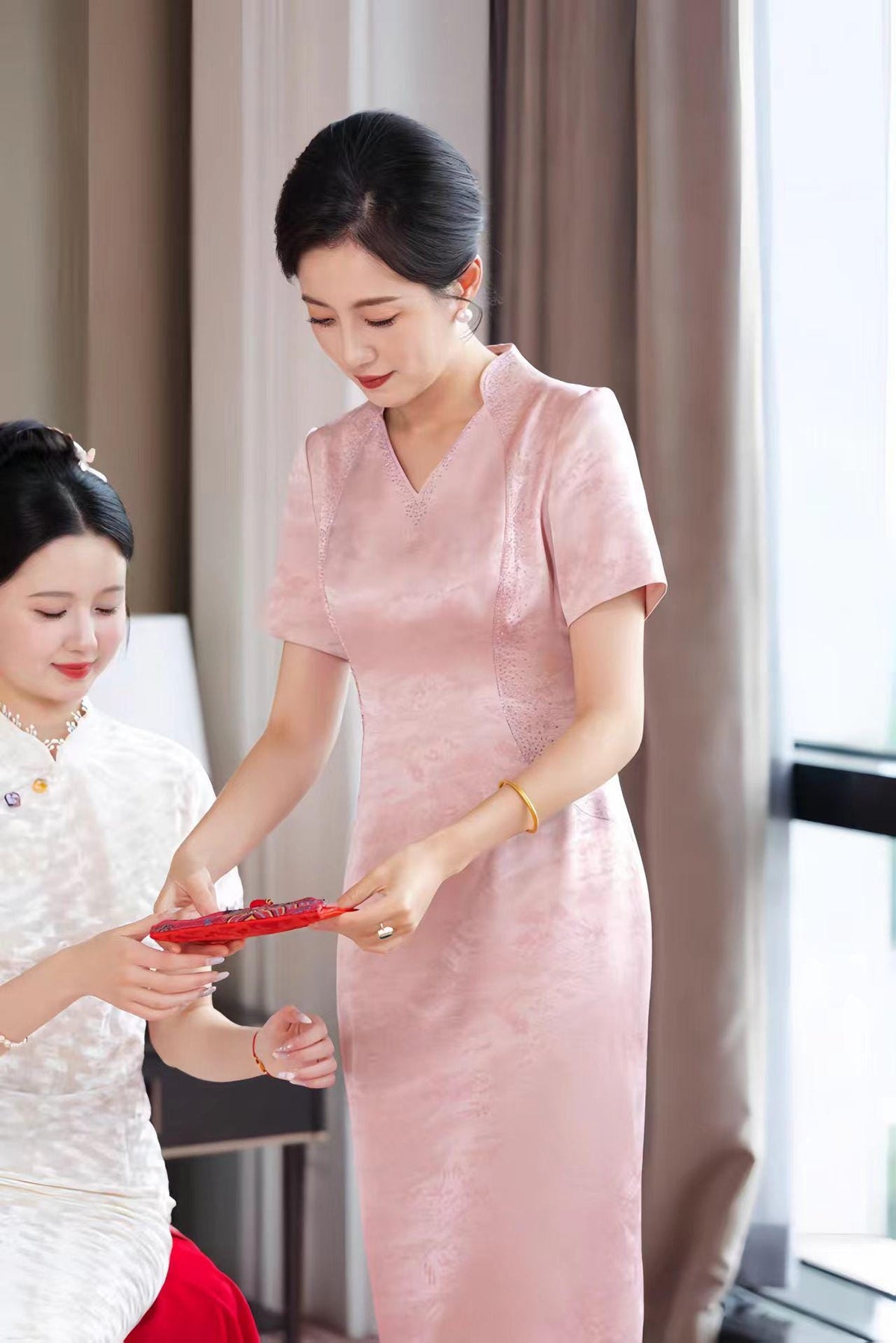 Women's Jacquard Qipao Cheongsam Dress – Short Sleeve – additional product view