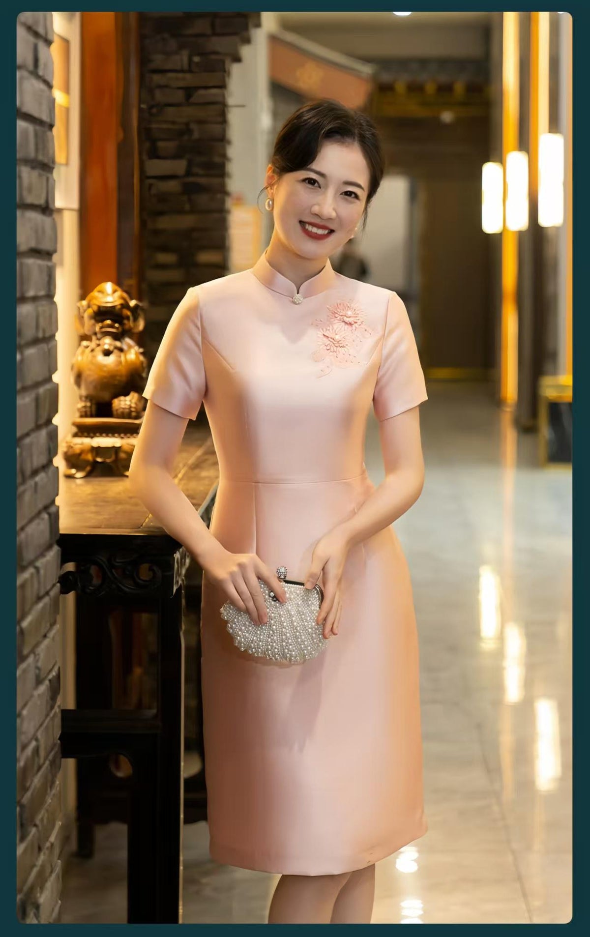 Women's Red Floral Qipao Cheongsam Dress – Linen – additional product view