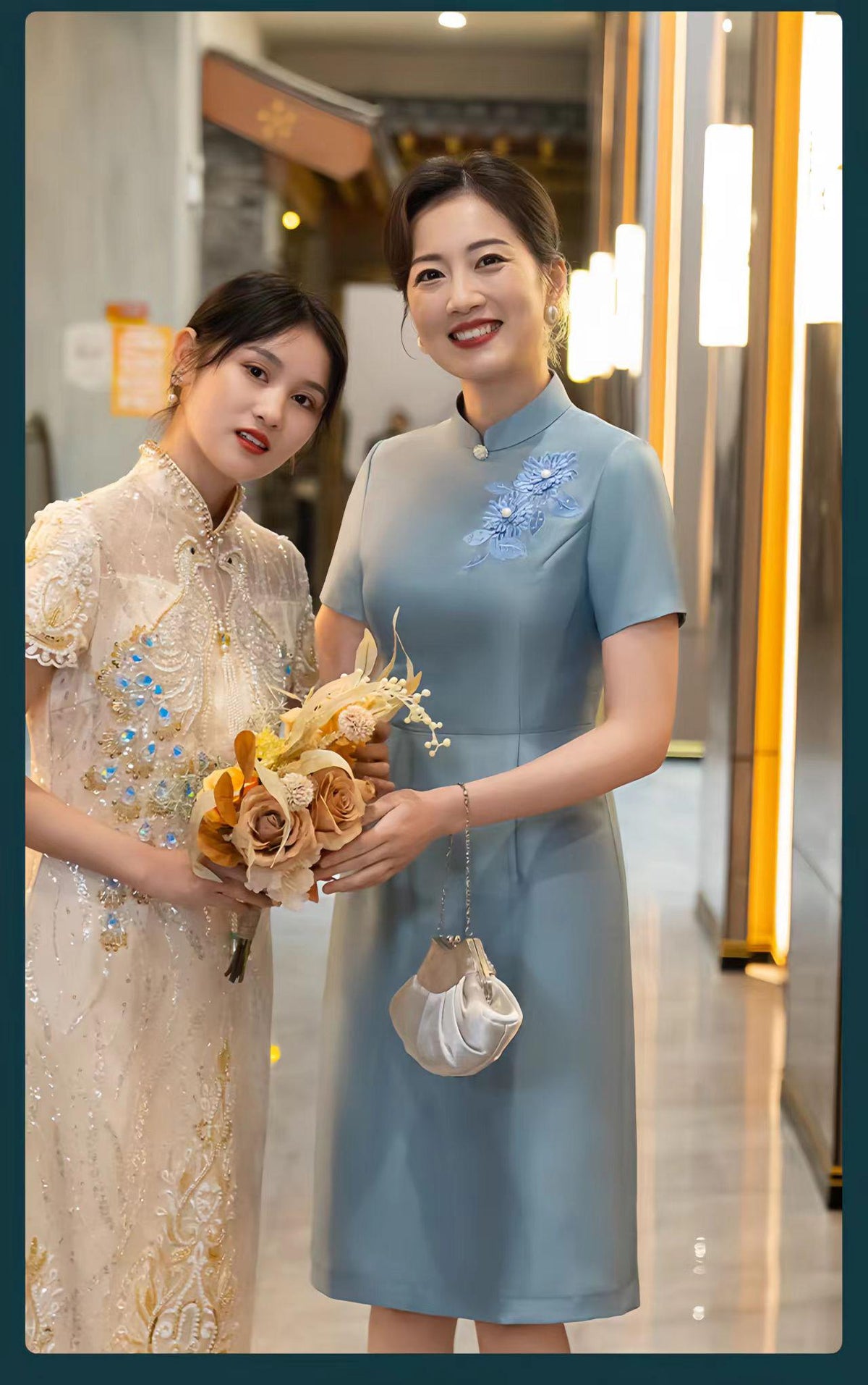 Women's Red Floral Qipao Cheongsam Dress – Linen – additional product view
