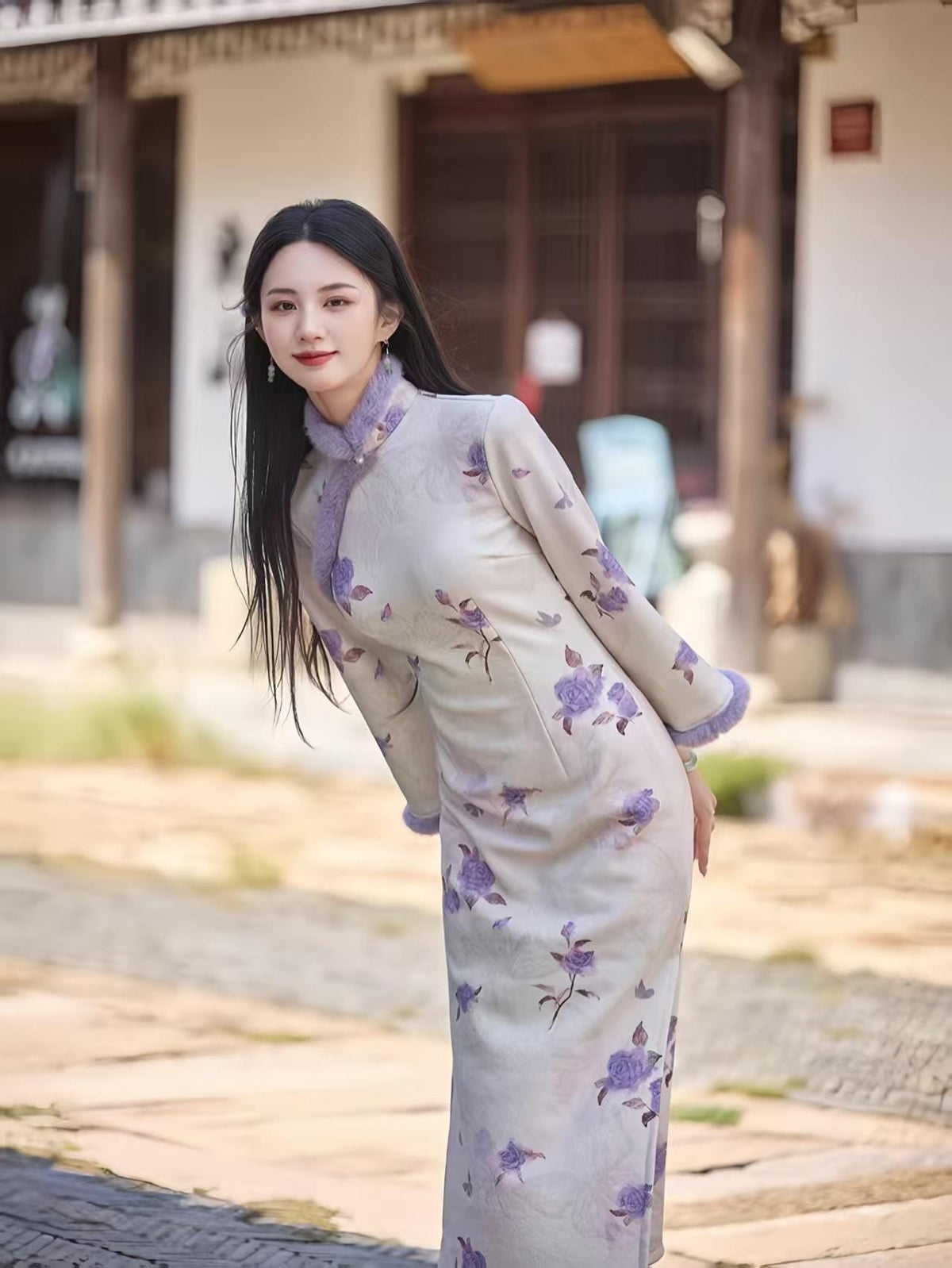 Women's Elegant Qipao Cheongsam Dress – Long Sleeve – additional product view