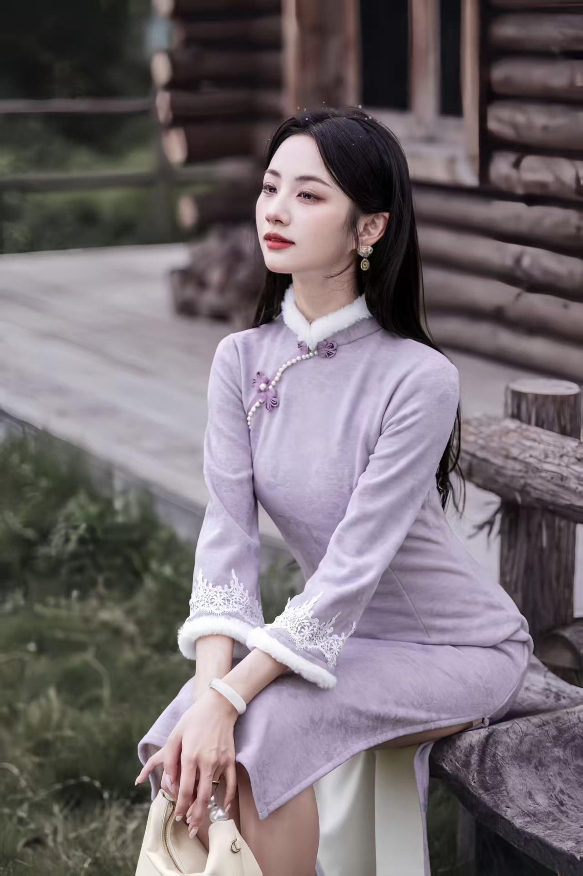 Women's Vintage Qipao Cheongsam Dress – Lilac Winter – additional product view