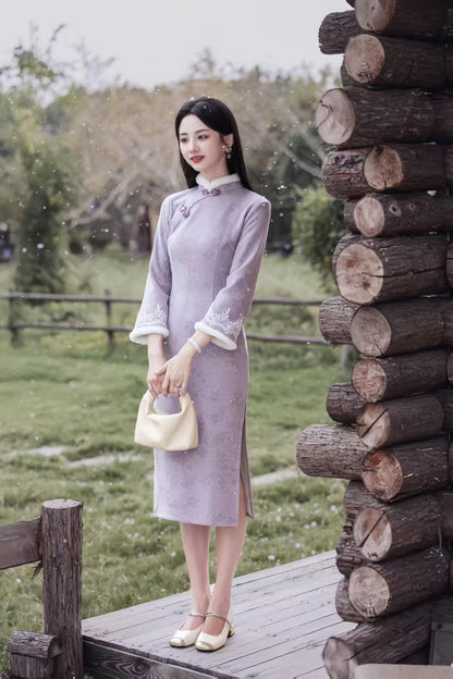 Women's Vintage Qipao Cheongsam Dress – Lilac Winter – additional product view
