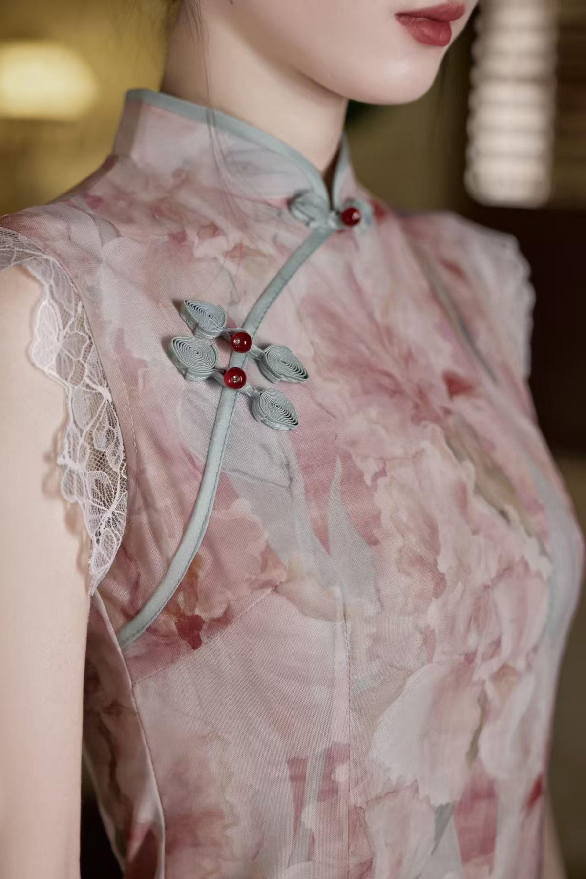 Women's Pink Floral Qipao Cheongsam Dress – additional product view