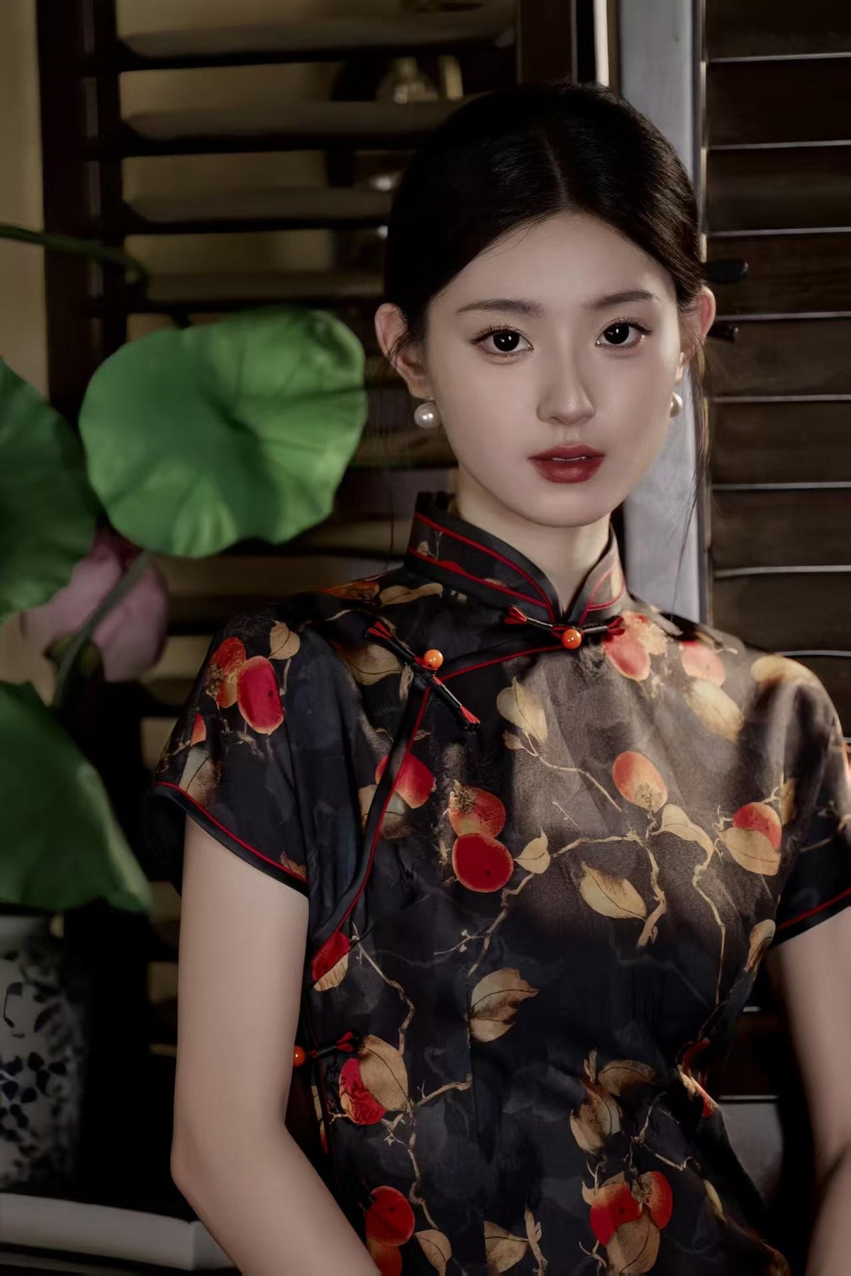 Women's Black Elegant Satin Qipao Cheongsam Dress – additional product view