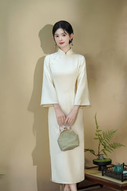 Women's Blue Elegant Satin Qipao Cheongsam Dress – additional product view