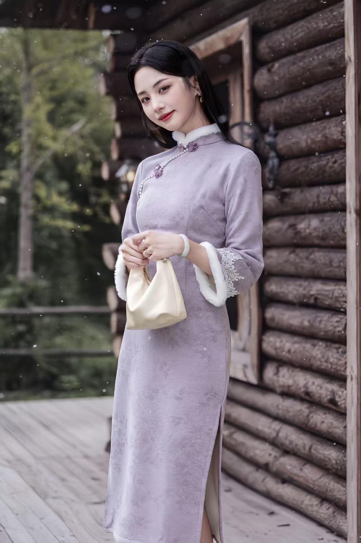Women's Vintage Qipao Cheongsam Dress – Lilac Winter – additional product view