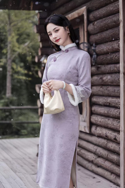 Women's Vintage Qipao Cheongsam Dress – Lilac Winter – additional product view