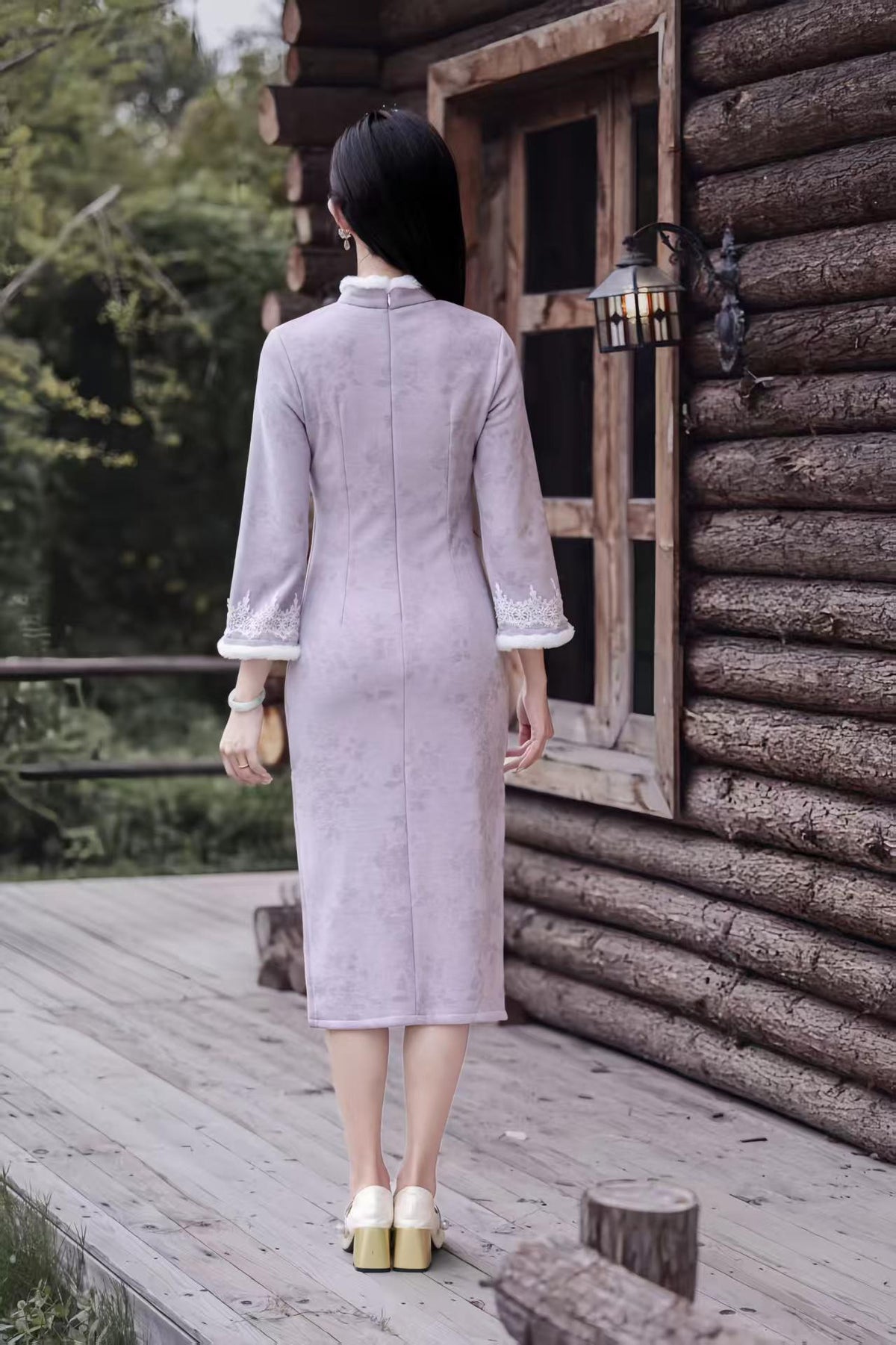 Women's Vintage Qipao Cheongsam Dress – Lilac Winter – additional product view