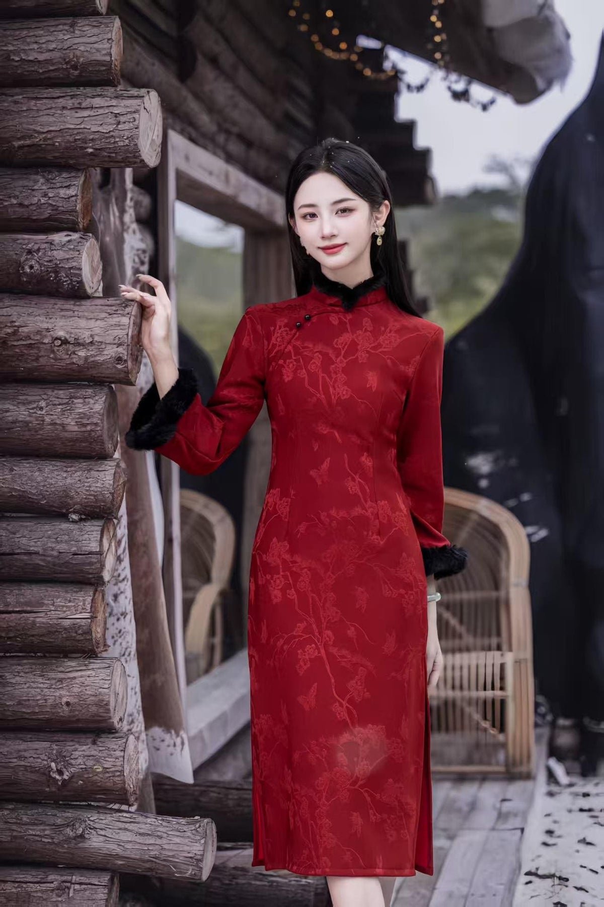 Women's Red Jacquard Qipao Cheongsam Dress – Winter