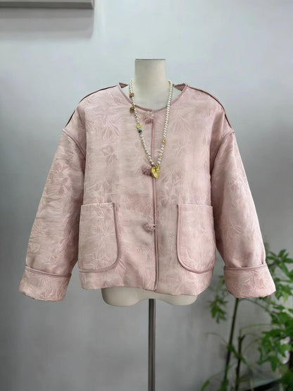 Women's Pink Jacquard Satin Chinese Tang Jacket
