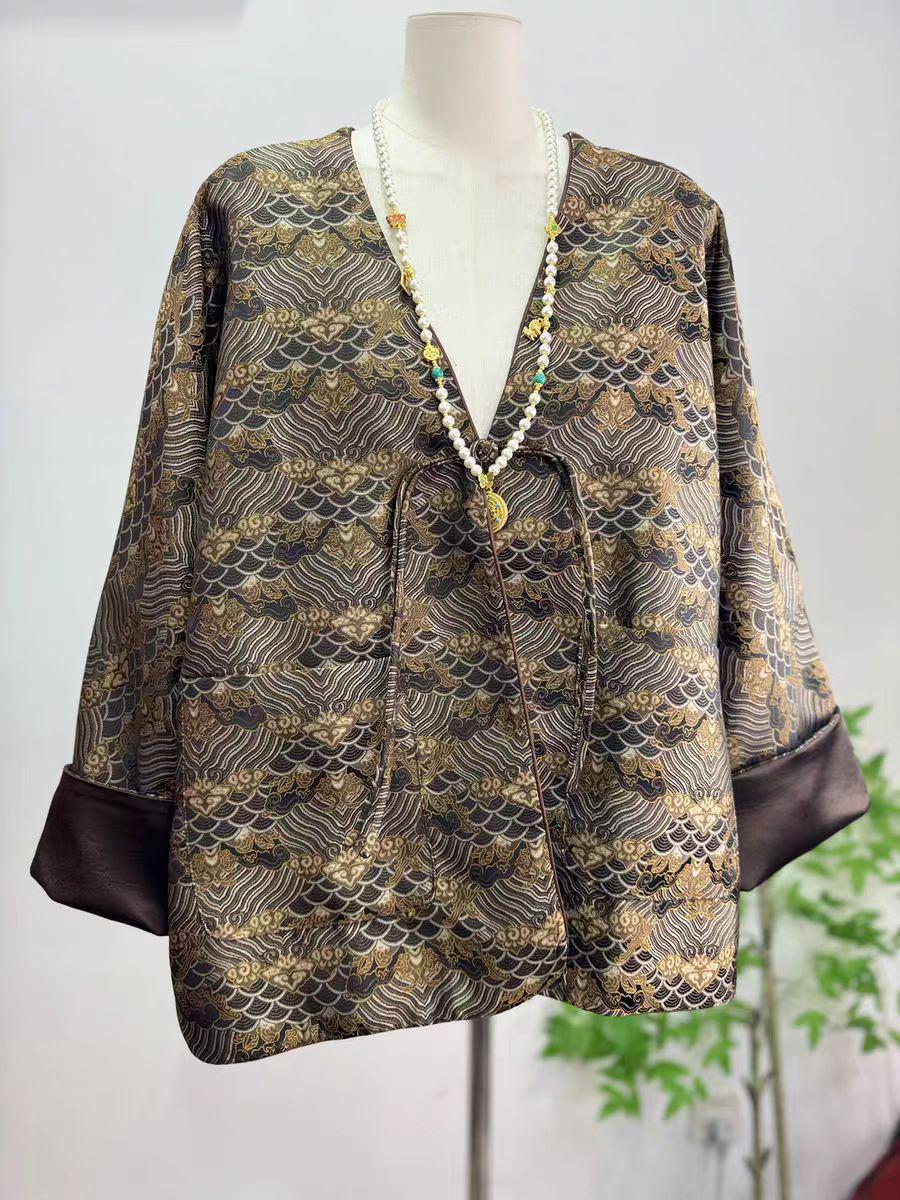 Women's Jacquard Silk Chinese Style Blouse – Long Sleeve – additional product view