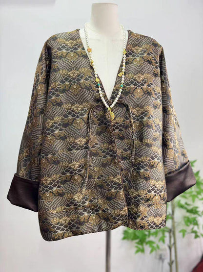 Women's Jacquard Silk Chinese Style Blouse – Long Sleeve – additional product view