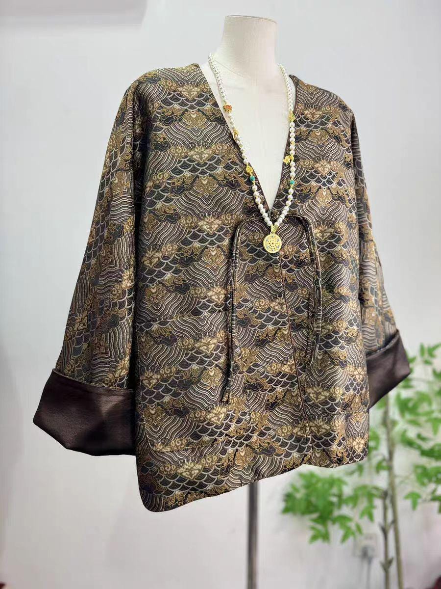 Women's Jacquard Silk Chinese Style Blouse – Long Sleeve – additional product view
