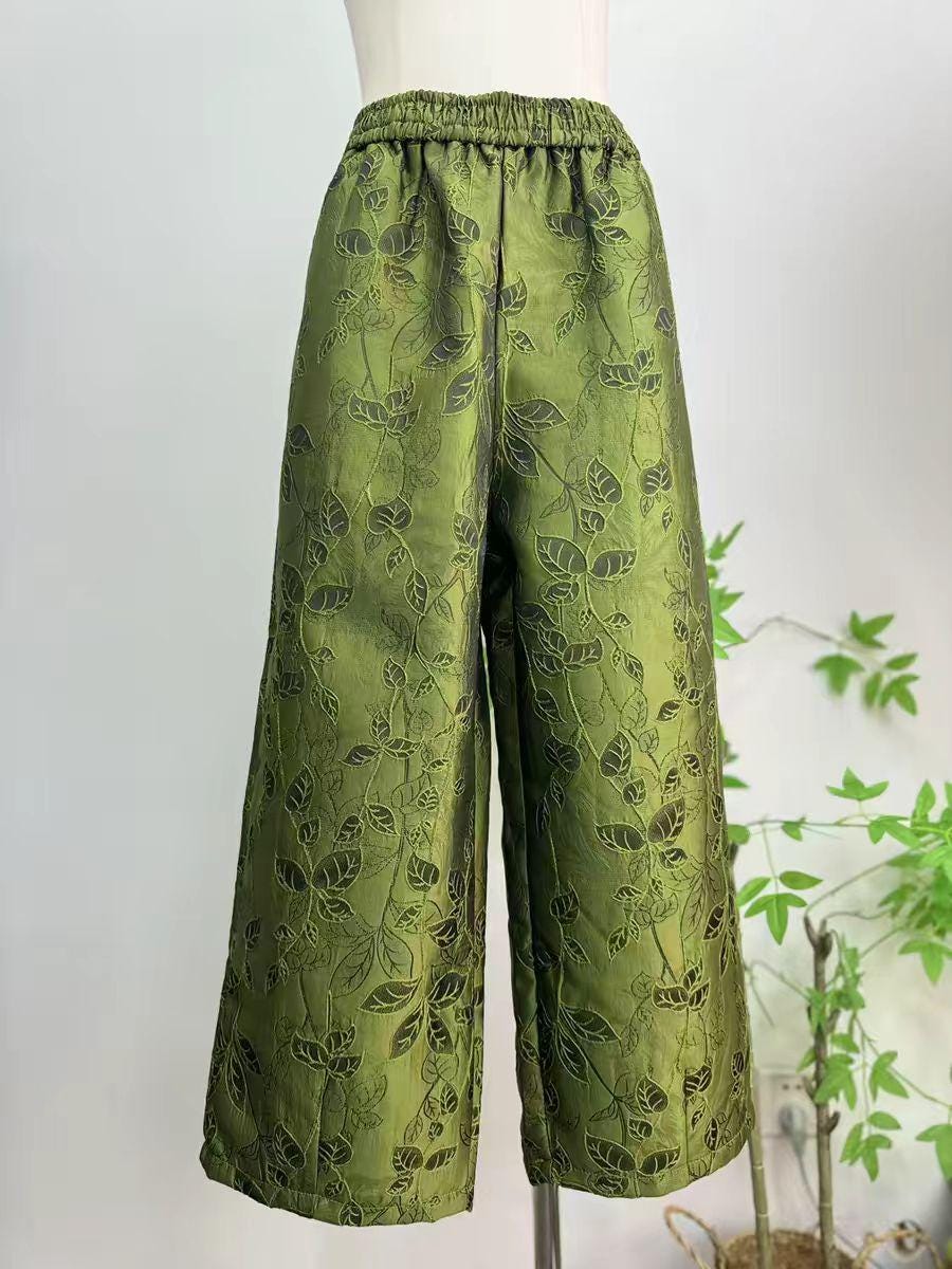 Embroidered Jacquard Silk Chinese Style Wide-Leg Pants – additional product view