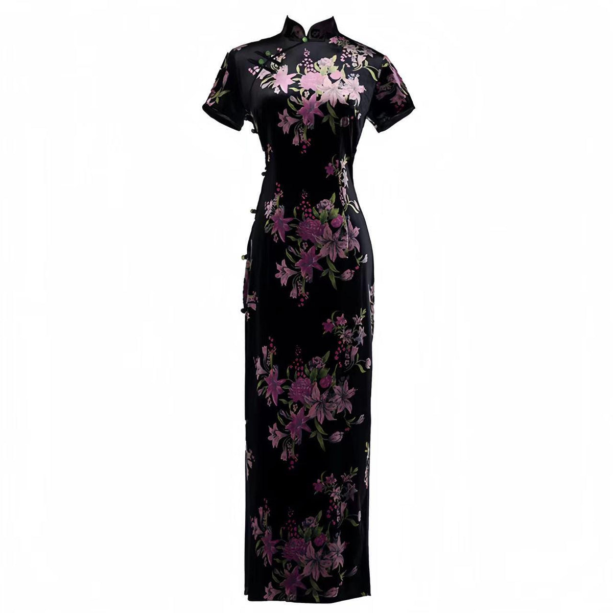 Women's Black Floral Velvet Qipao Cheongsam Dress – additional product view