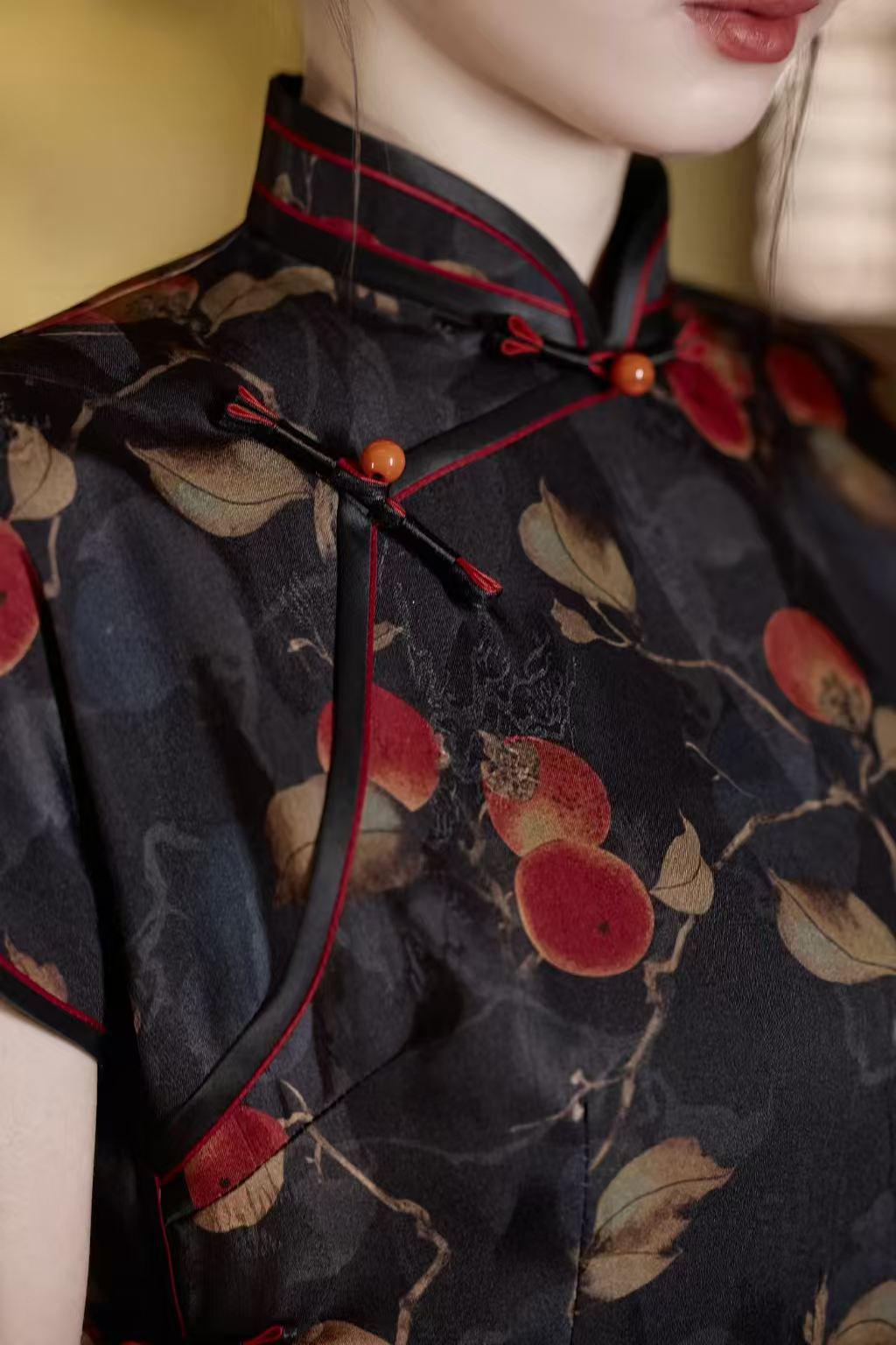 Women's Black Elegant Satin Qipao Cheongsam Dress – additional product view
