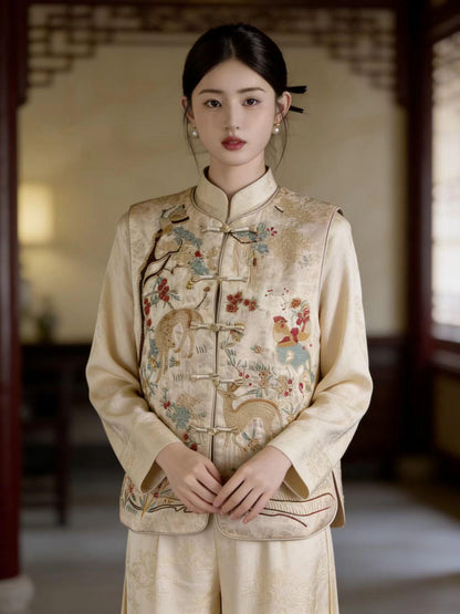 Embroidered Vintage Chinese Style Vest – Velvet – additional product view