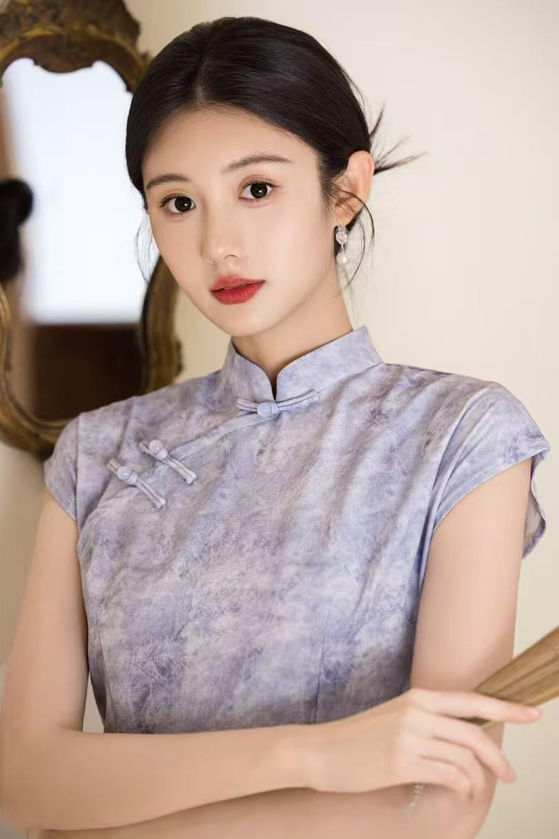Women's Purple Elegant Qipao Cheongsam Dress – Linen Fitted – additional product view