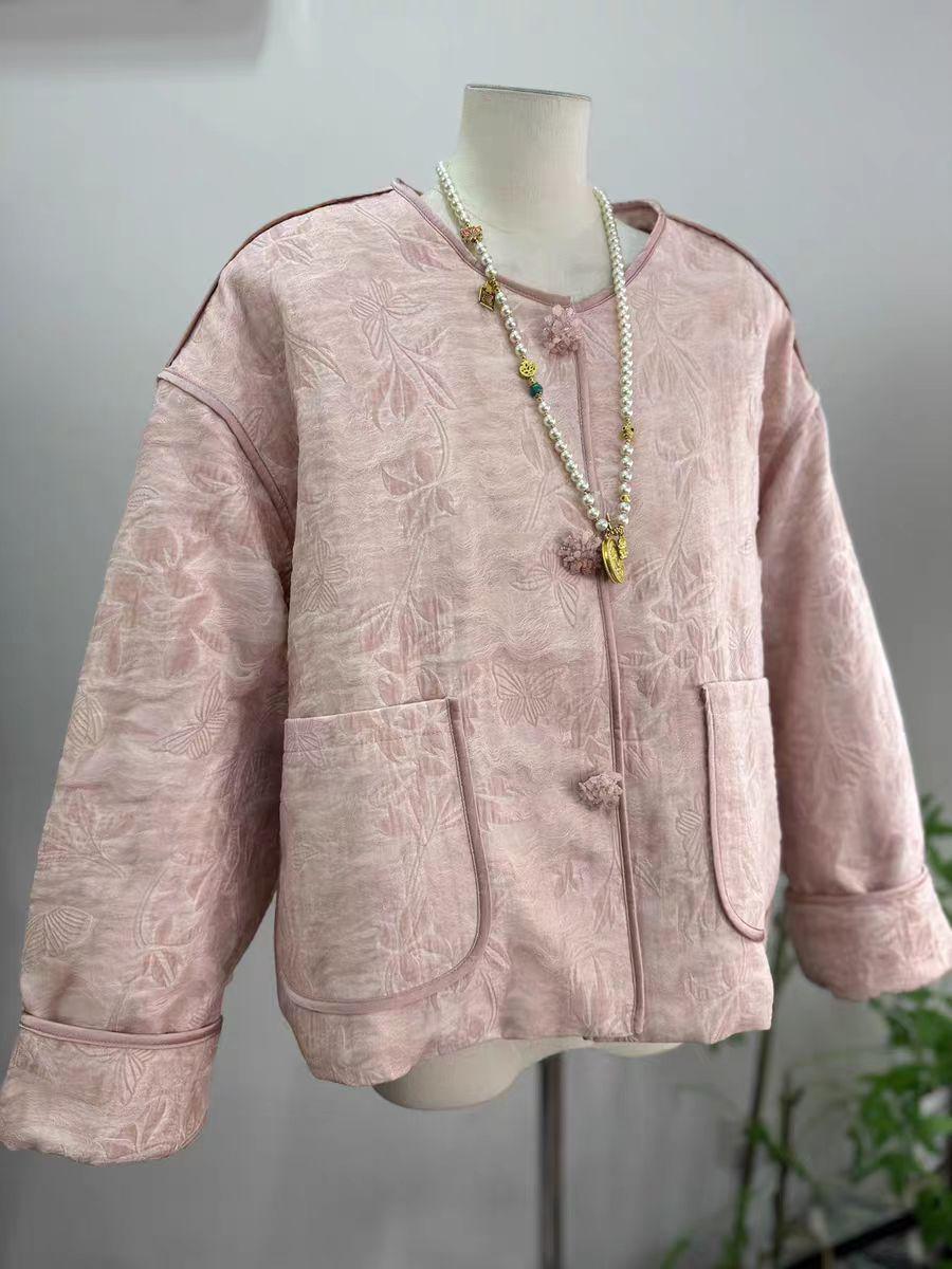 Women's Pink Jacquard Satin Chinese Tang Jacket – additional product view