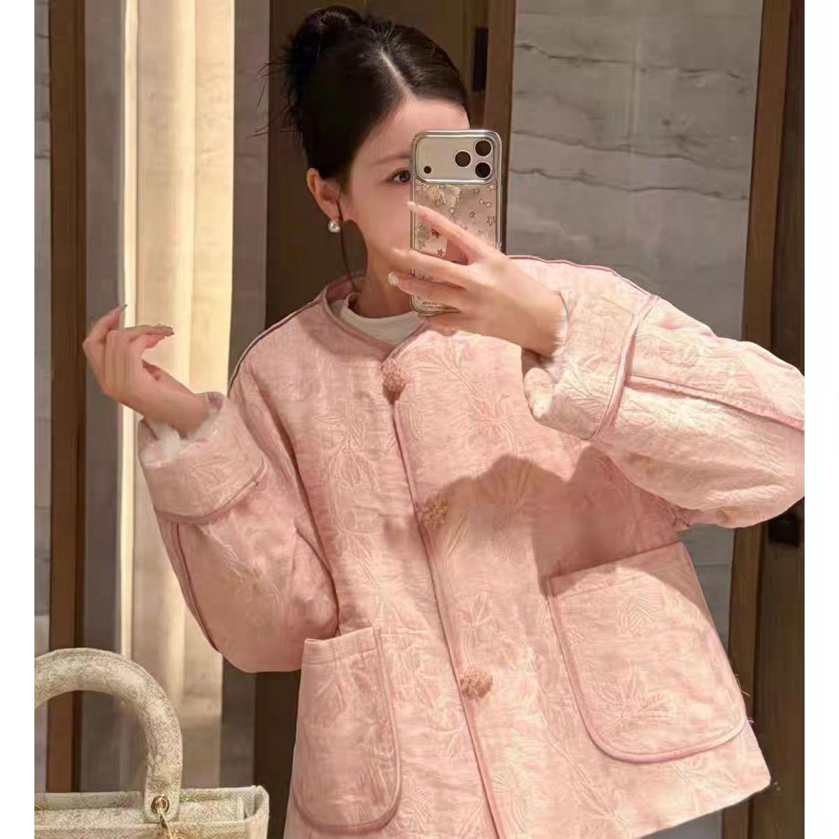 Women's Pink Jacquard Satin Chinese Tang Jacket – additional product view