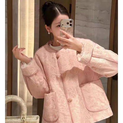 Women's Pink Jacquard Satin Chinese Tang Jacket – additional product view