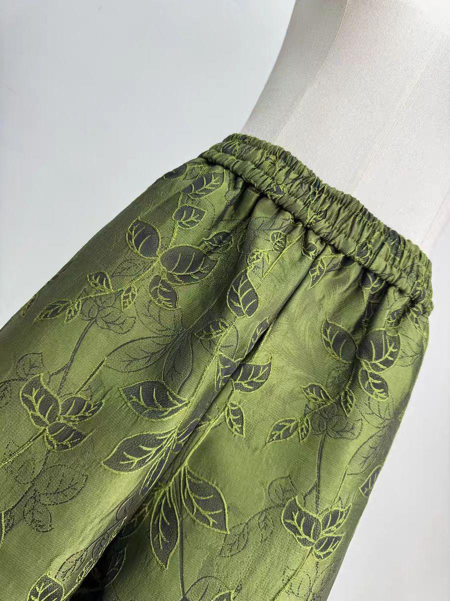 Embroidered Jacquard Silk Chinese Style Wide-Leg Pants – additional product view