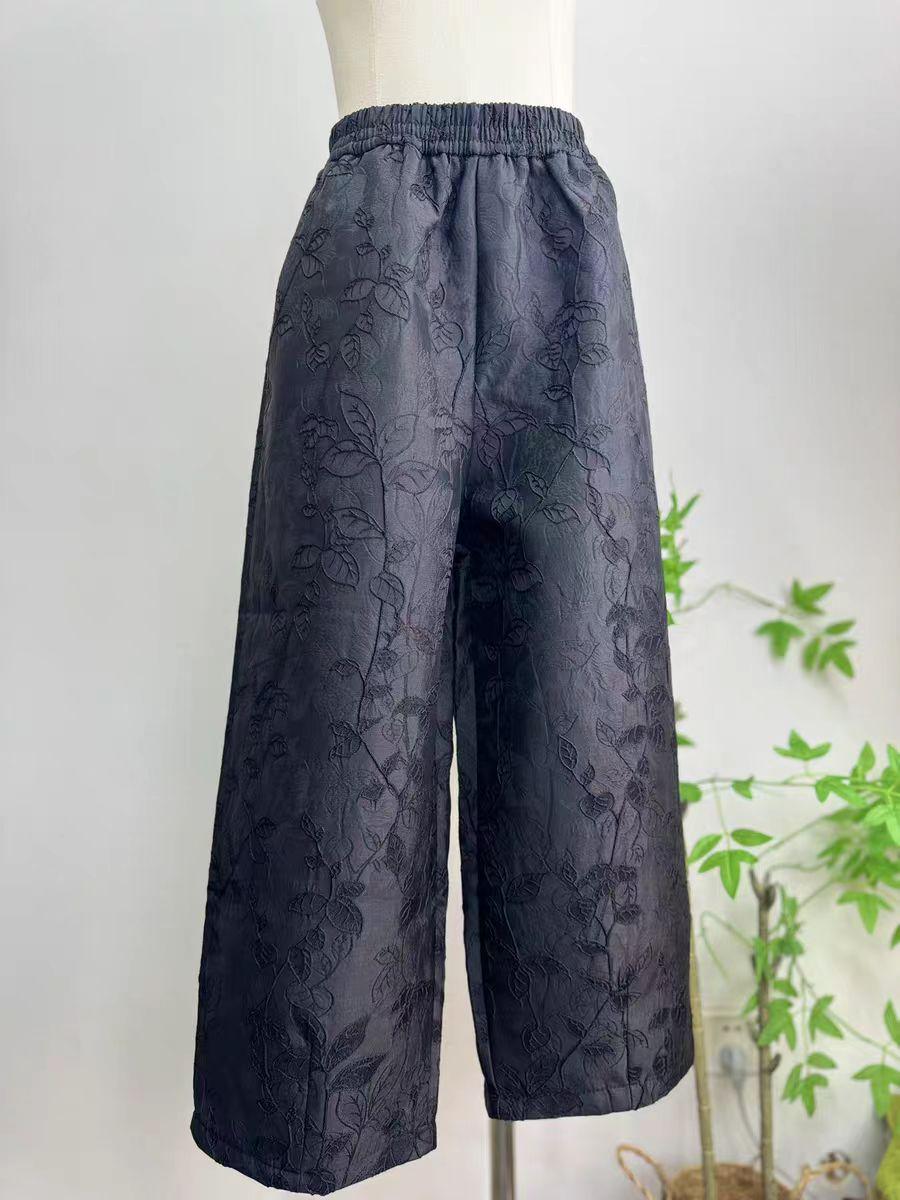 Embroidered Jacquard Silk Chinese Style Wide-Leg Pants – additional product view