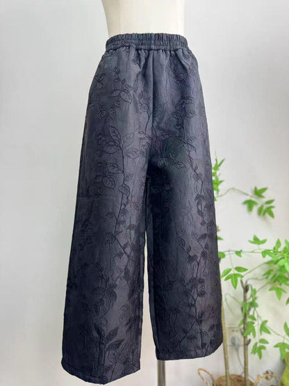 Embroidered Jacquard Silk Chinese Style Wide-Leg Pants – additional product view