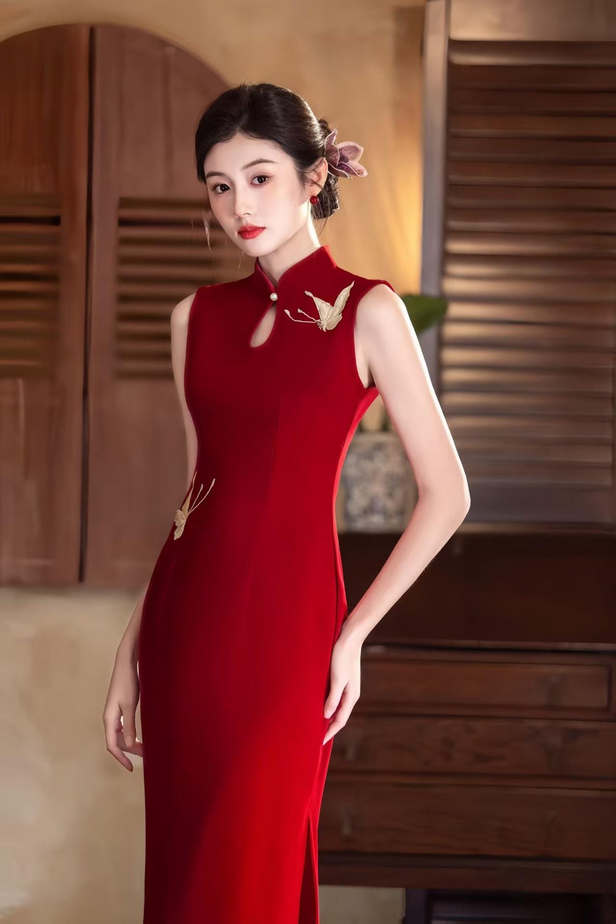 Women's Elegant Satin Qipao Cheongsam Dress – Printed Long – additional product view