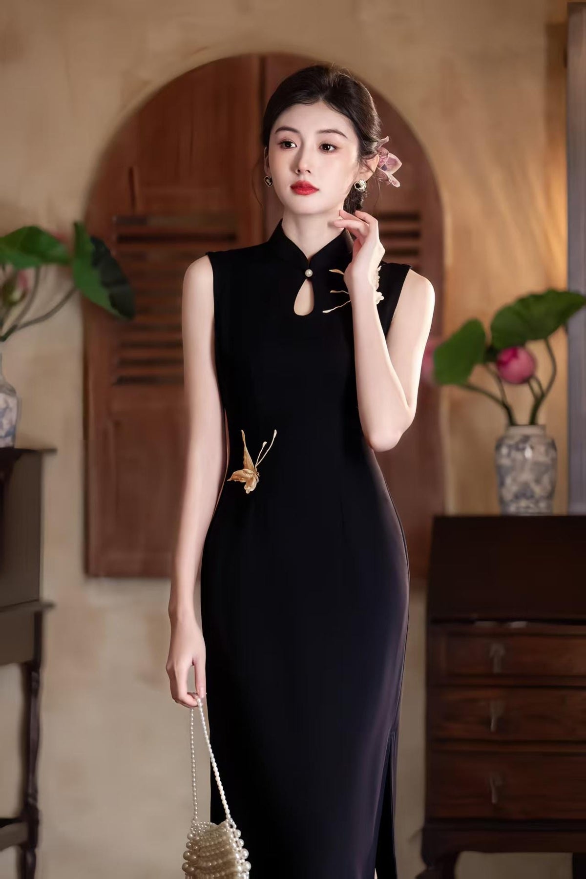 Women's Elegant Satin Qipao Cheongsam Dress – Printed Long – additional product view