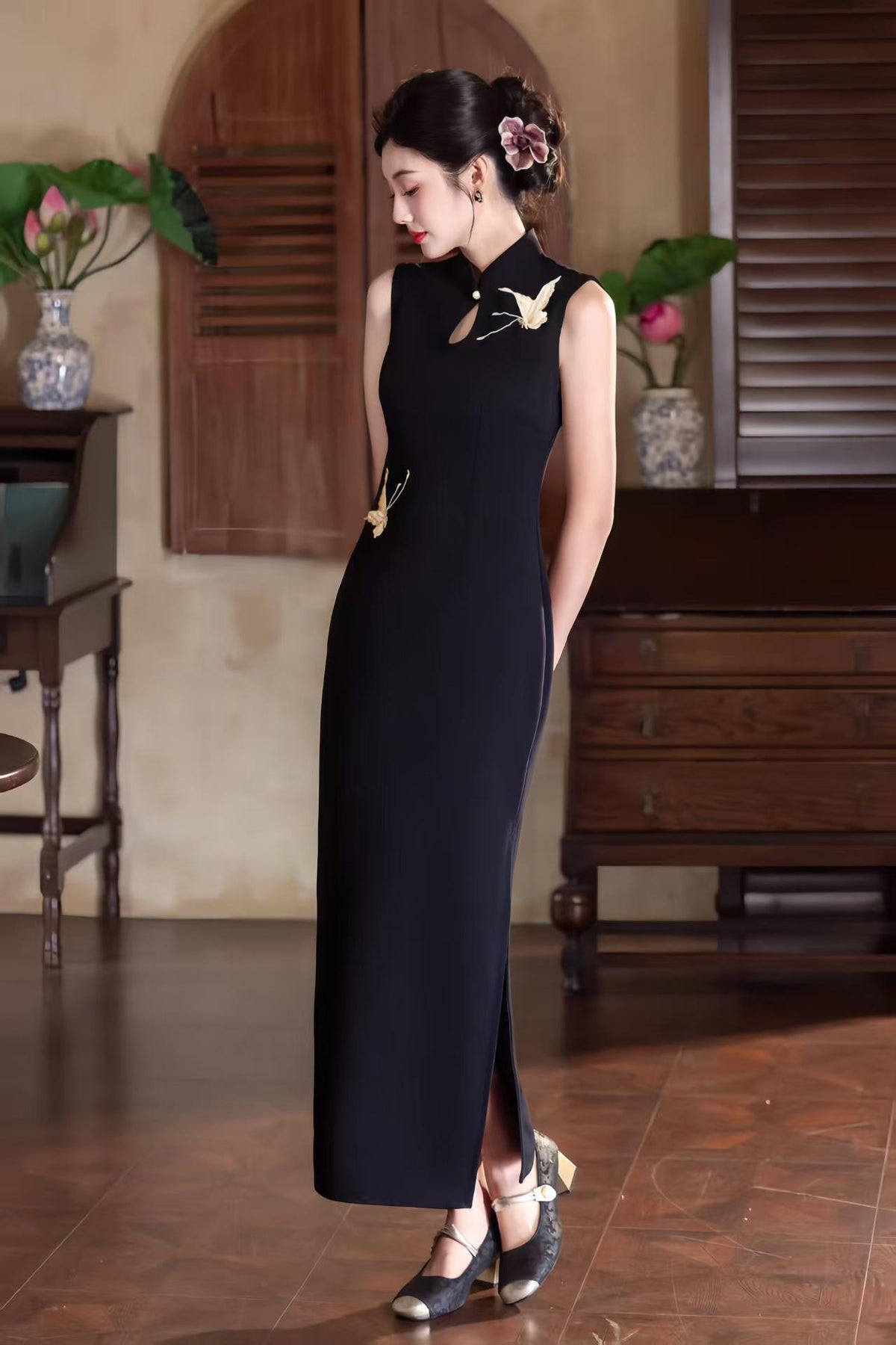 Women's Elegant Satin Qipao Cheongsam Dress – Printed Long – additional product view