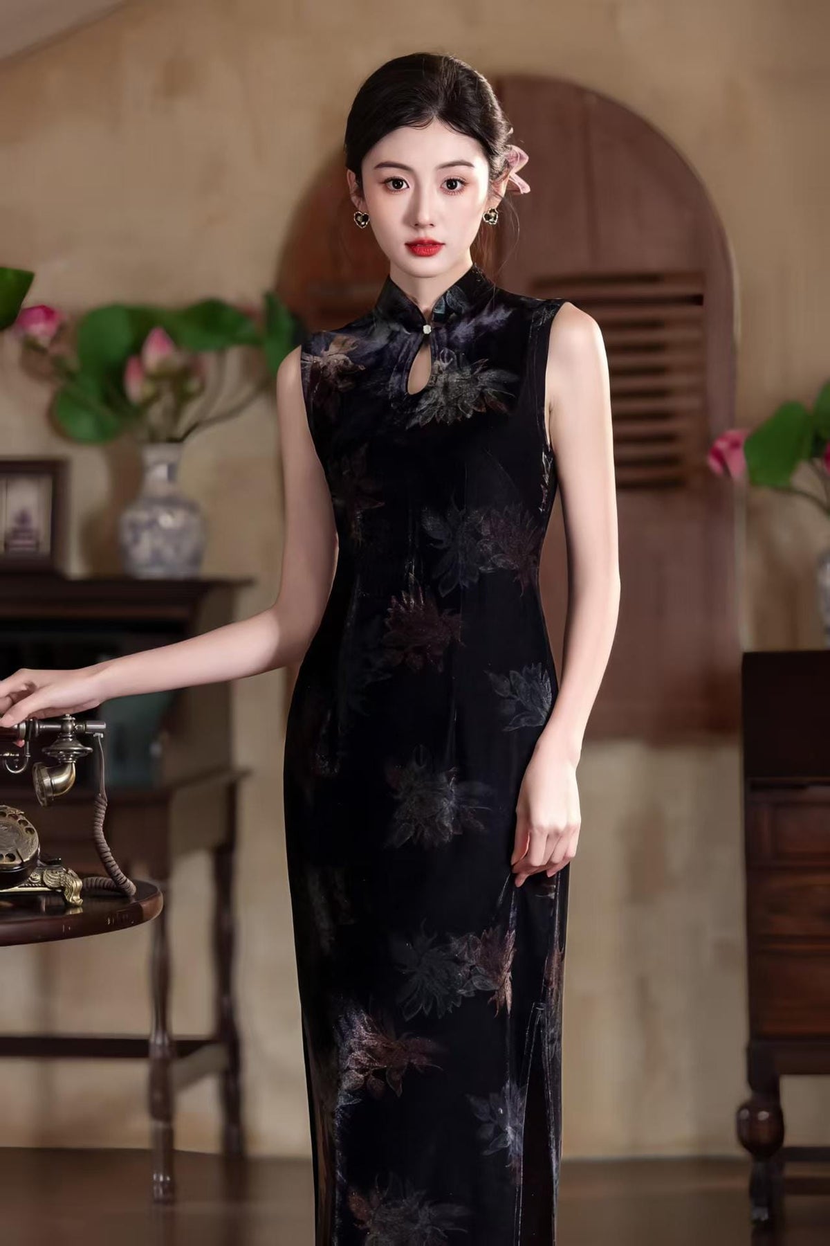 Modern Chinese Velvet Qipao Dress
