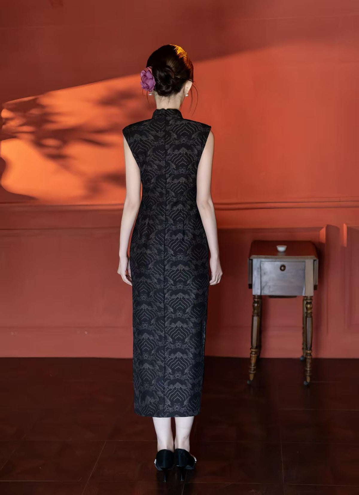 Women's Vintage Qipao Cheongsam Dress – Gold Mesh Printed – additional product view