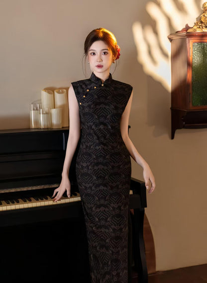 Women's Vintage Qipao Cheongsam Dress – Gold Mesh Printed – additional product view