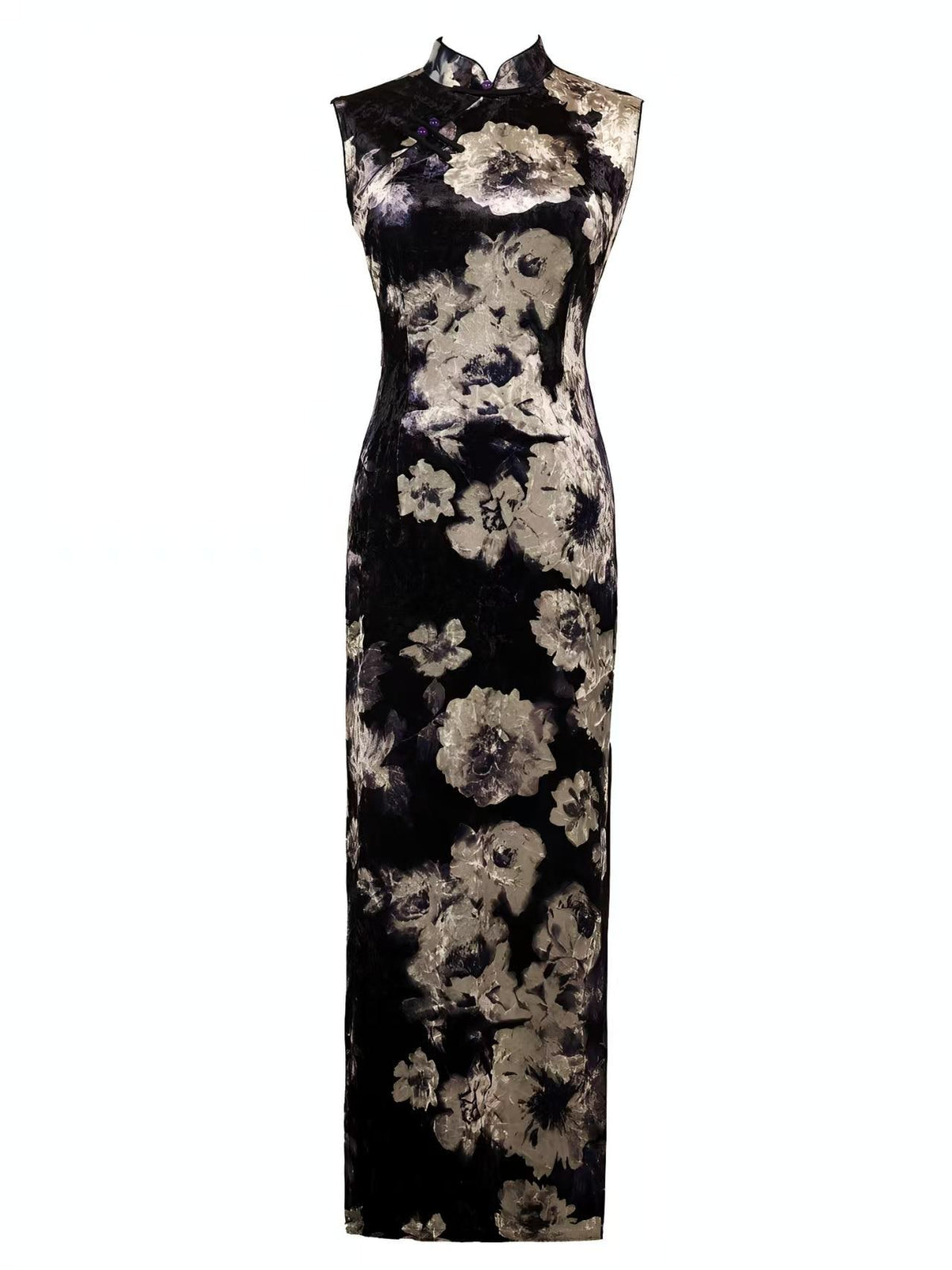 Women's Floral Velvet Qipao Cheongsam Dress – Sleeveless Midi – additional product view