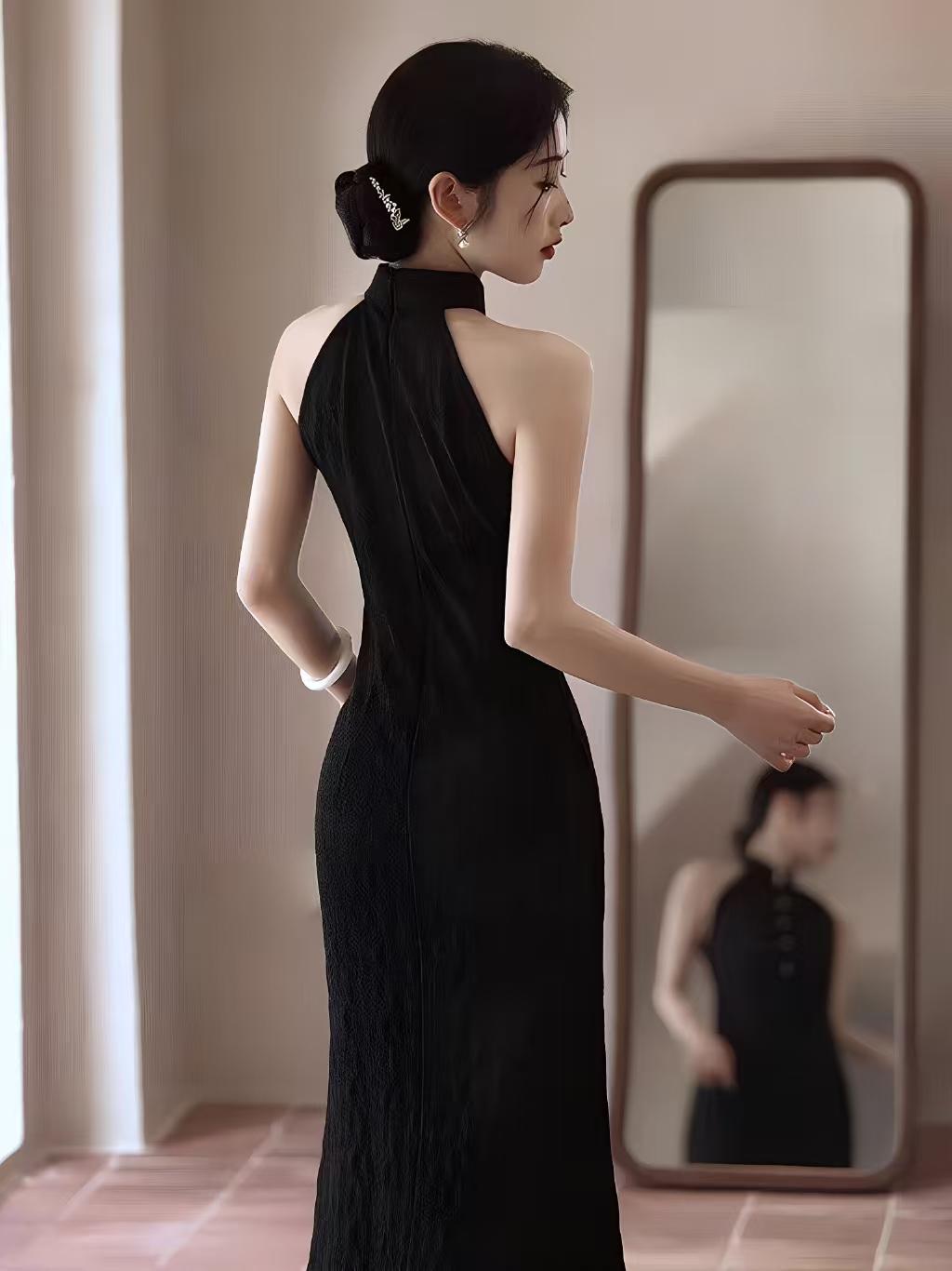 Women's Black Elegant Lace Qipao Cheongsam Dress – additional product view