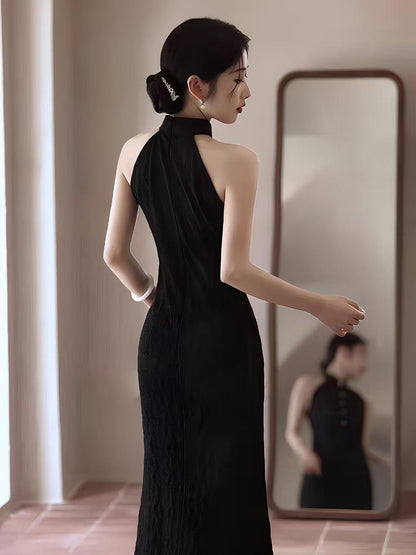 Women's Black Elegant Lace Qipao Cheongsam Dress – additional product view