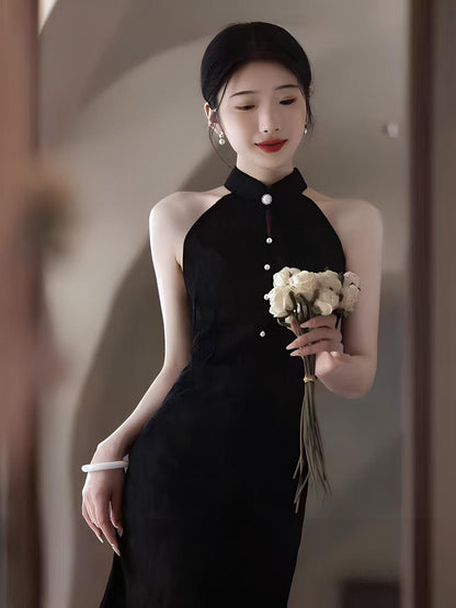 Women's Black Elegant Lace Qipao Cheongsam Dress – additional product view