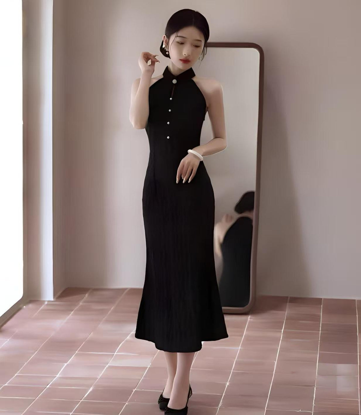 Women's Black Elegant Lace Qipao Cheongsam Dress