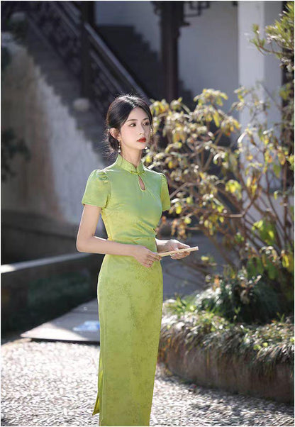 Women's Green Jacquard Qipao Cheongsam Dress – additional product view