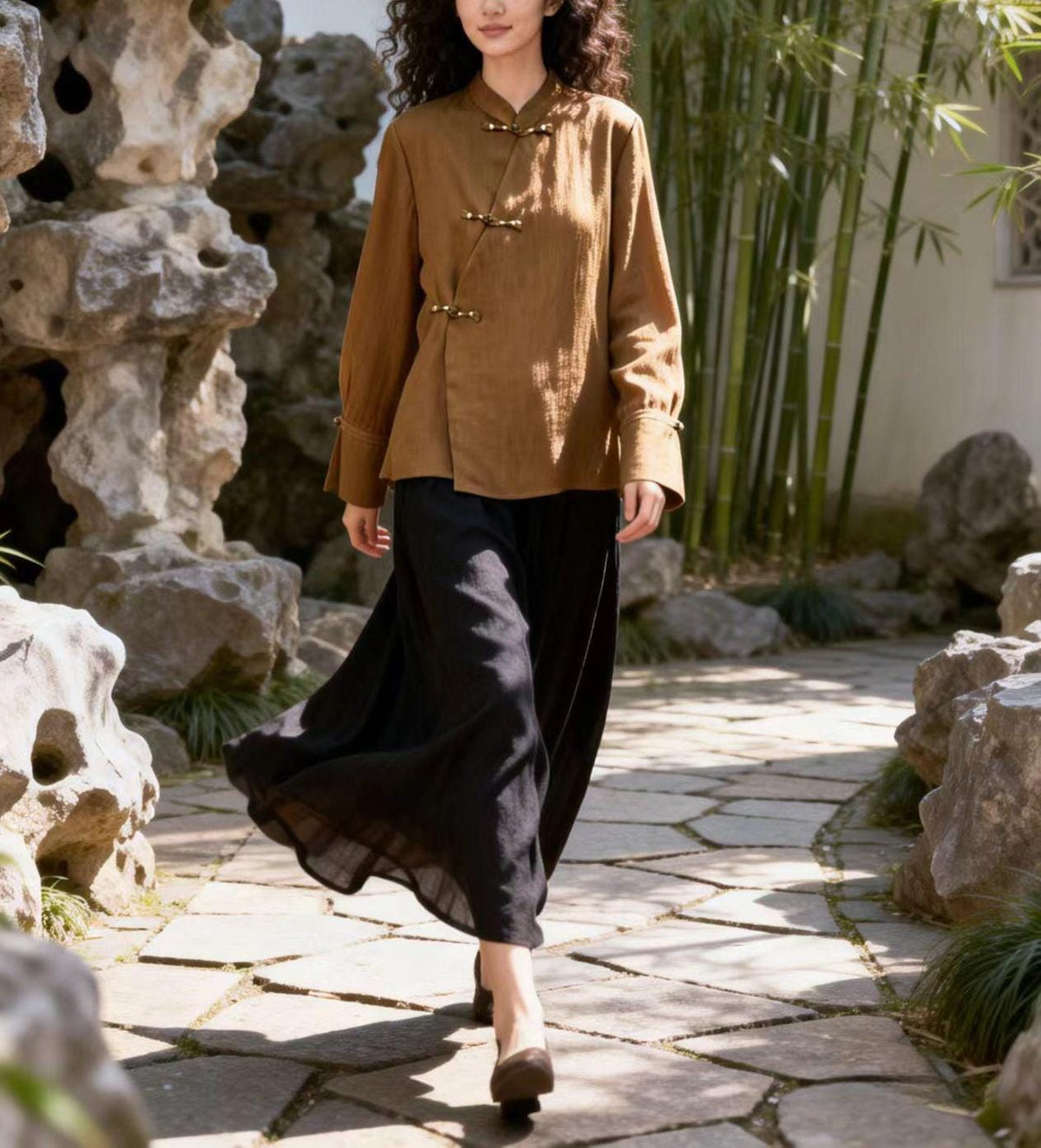 Women's Vintage Chinese Style Blouse – Linen Mandarin Collar – additional product view