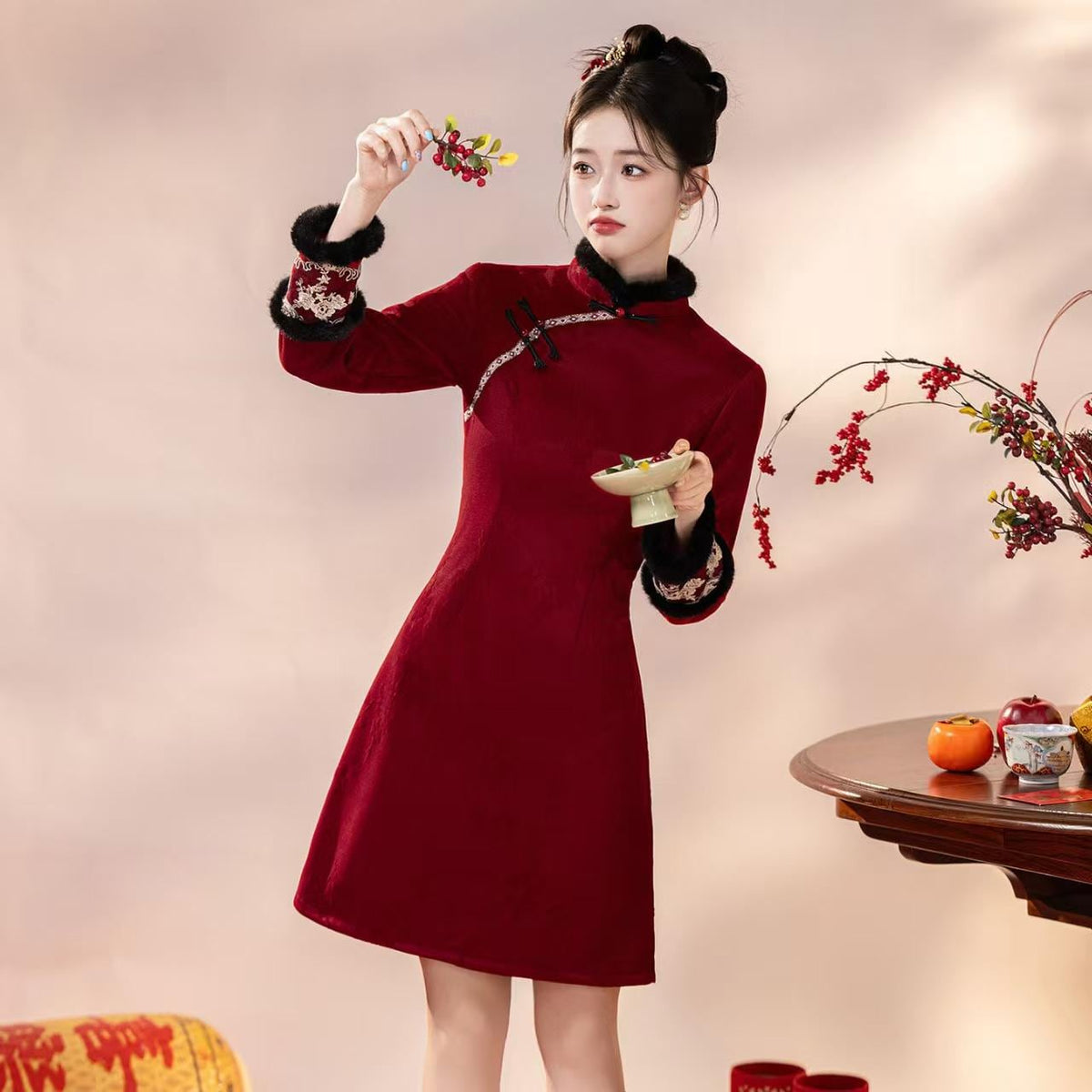 Women's Red Embroidered Qipao Cheongsam Dress – Chenille