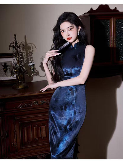 Women's Elegant Satin Qipao Cheongsam Dress – Printed Maxi – additional product view