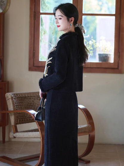 Women's Elegant Velvet Modern Chinese Two-Piece Set – additional product view