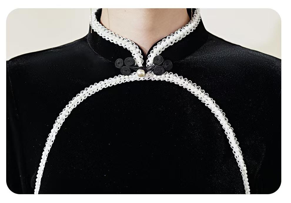Women's Black Vintage Qipao Cheongsam Dress – additional product view