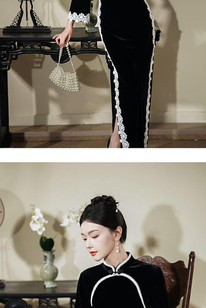 Women's Black Vintage Qipao Cheongsam Dress – additional product view