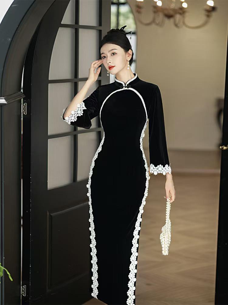 Women's Black Vintage Qipao Cheongsam Dress – additional product view