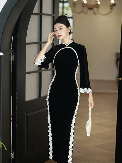 Women's Black Vintage Qipao Cheongsam Dress – additional product view