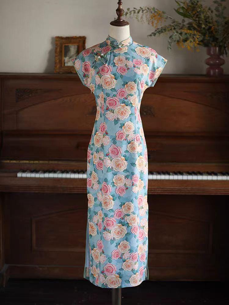 Women's Floral Qipao Cheongsam Dress – Chiffon – additional product view
